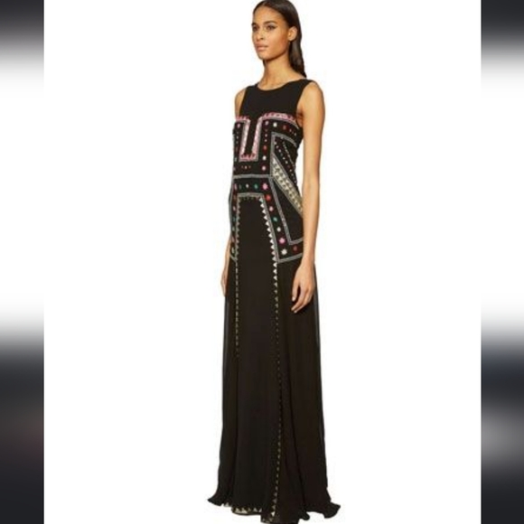 MARA HOFFMAN Runway Black Pink Silk Beaded Maxi Lakshmi Gown Dress M $995 - Picture 7 of 16